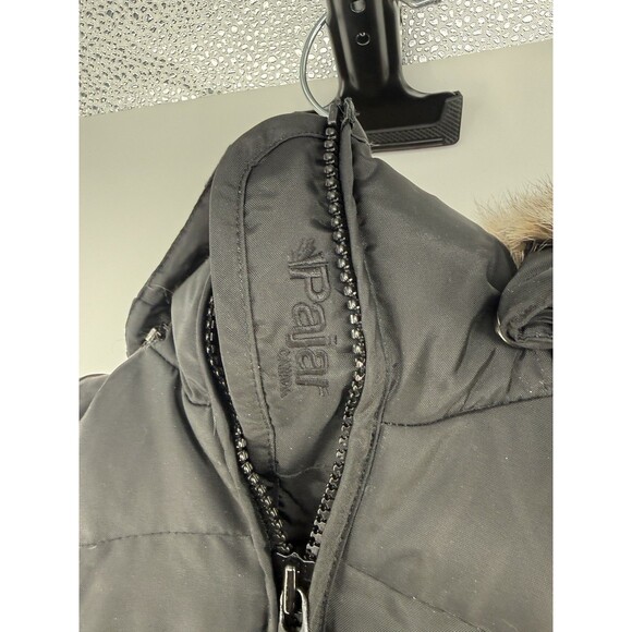 Black Pajar Cougar Women's Parka w/ Coyote Rabbit Fur Hood Size L Down Warm - Picture 3 of 17